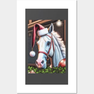 White Horse Enjoying Christmas Posters and Art